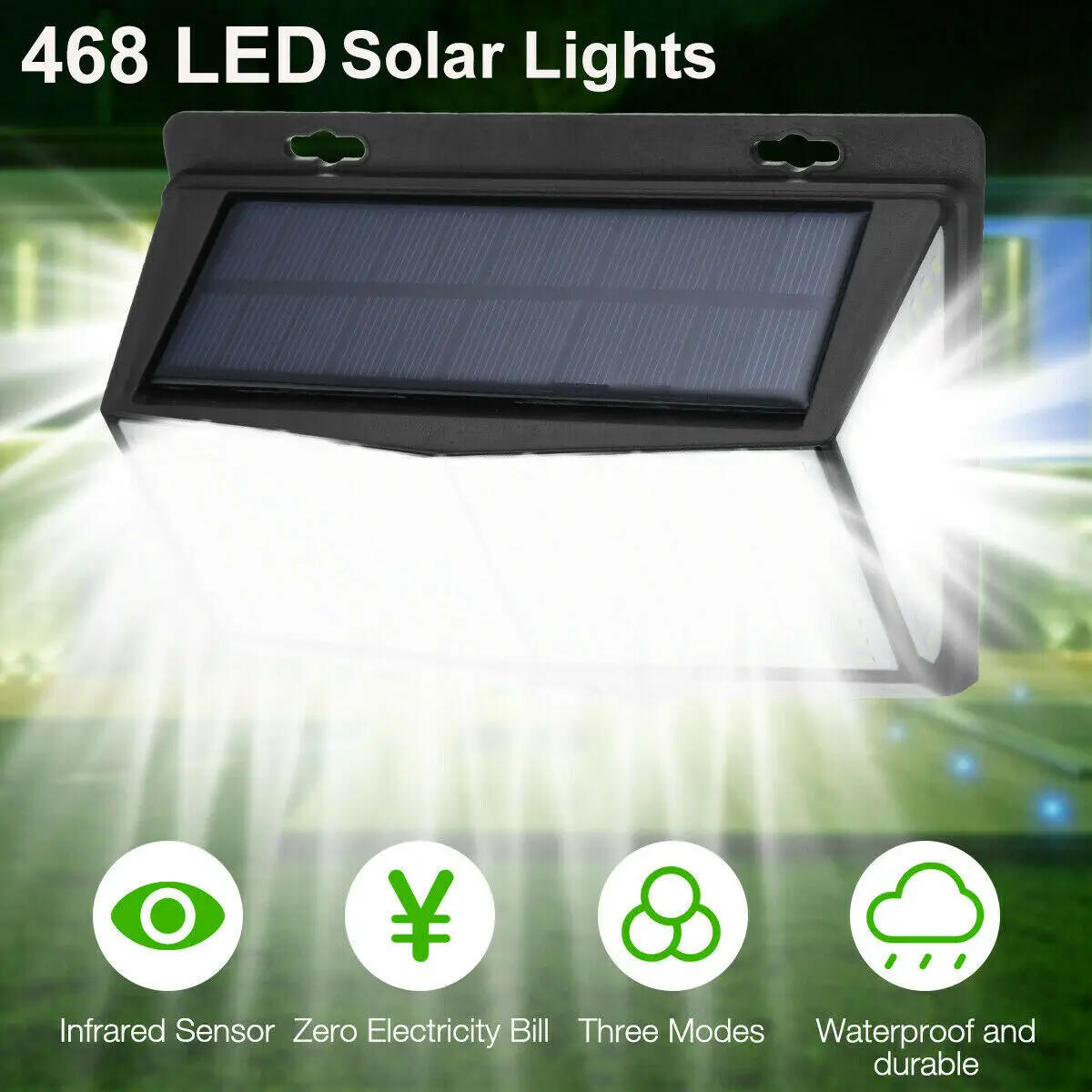 Description Picture 4 of item4pcs 468 LED Solar Led Lamp Outdoor Solar Light with Motion Sensor Wall Lights Waterproof Sunlight Powered for Garden Decoration