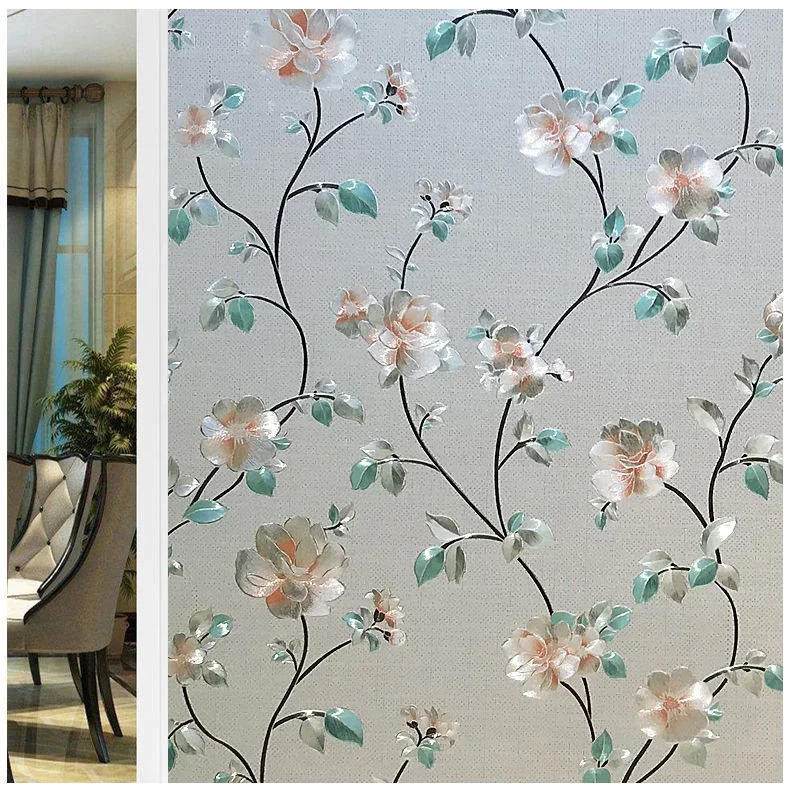 Description Picture 6 of item2/4m Flower Window Film Vinyl Opaque Glass Film Privacy Protection Glass 3D Stickers Stained Window Glass Films Home Decoration