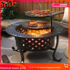Fire Pit,36" Outdoor Wood Burning Fire Pit with 2 Grills,BBQ Large Fires Table for Camping,Heating,Picnics fires pit outdoor
