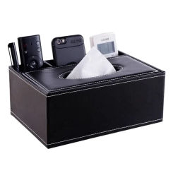 PU Leather Tissue Box Cover Desk Makeup Cosmetic Organizer Remote Controller Phone Holder Home Office Tissue Paper Napkin Holder