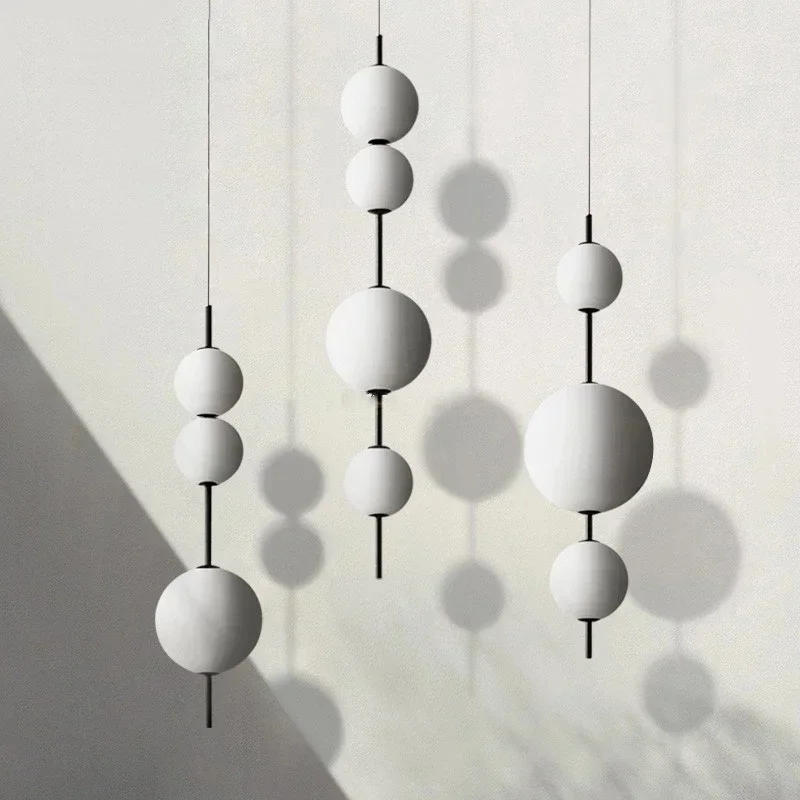 Description Picture 2 of itemNordic Led White Hanging Lamp Italy Designer Round Glass Ball Beads Ceiling Chandelier For Cafe Bar Bedroom Kitchen