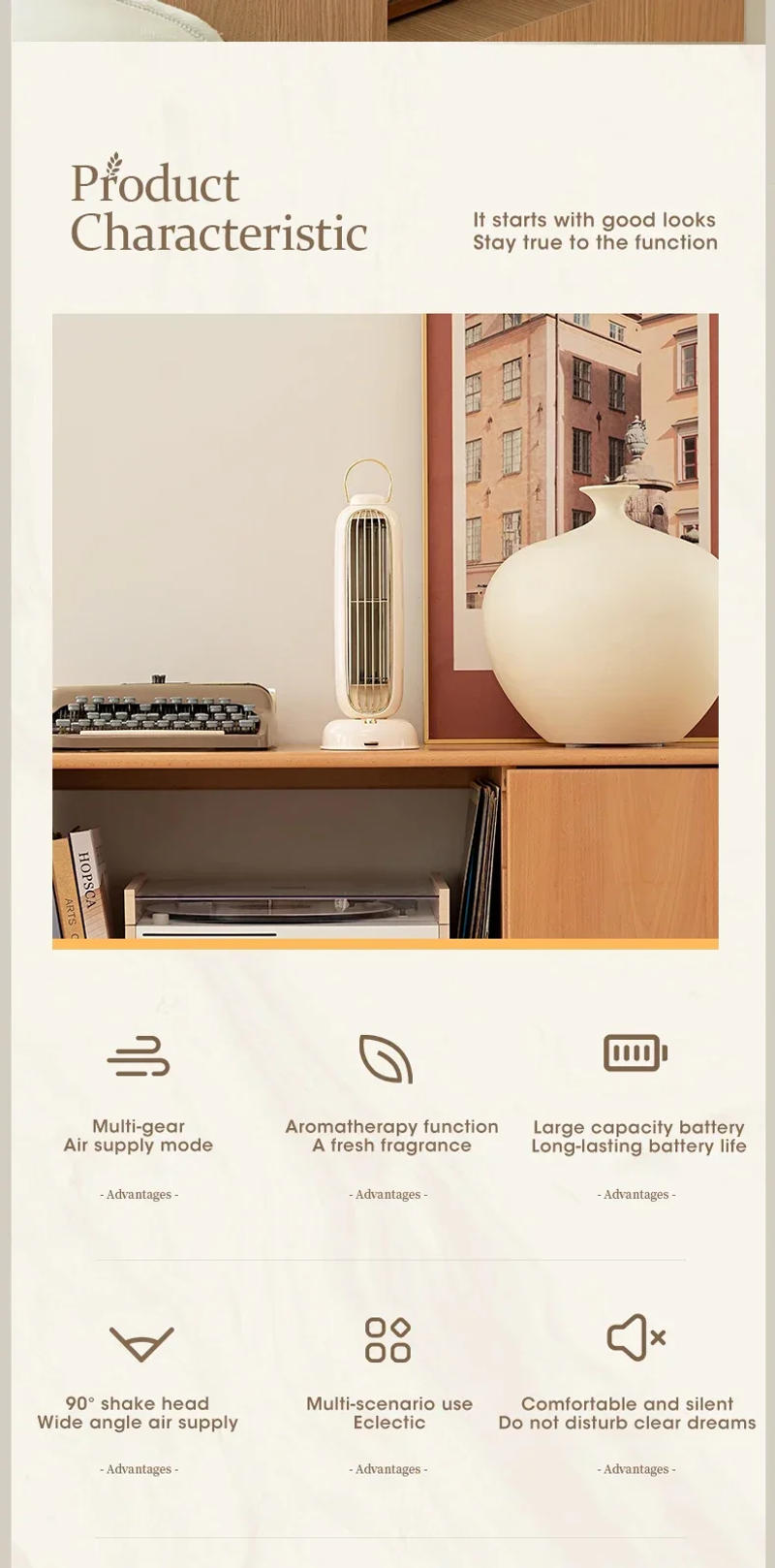 Description Picture 4 of itemNew Stand Mini USB Fan 3600mAh Battery Rechargeable Tower Table Fan type-C Portable Desktop Air Cooler for Home Study Camping