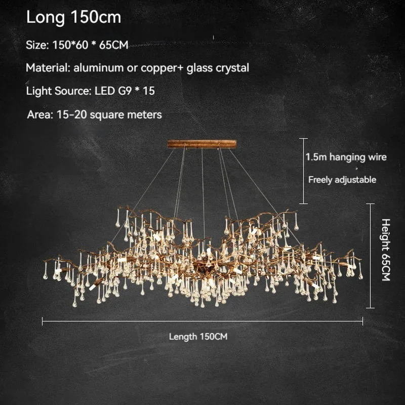 Description Picture 4 of itemTeardrop Crystal Branch Chandelier Vintage Bronze Brass Tree Design for Dining Room Kitchen Living Room