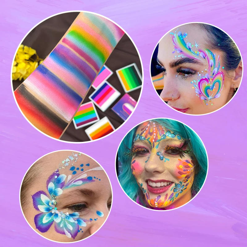 Description Picture 5 of itemRainbow Face & Body Paint,8g Split Cake Non-Toxic Makeup-High Saturation Vibrant Colors for Festivals,Butterfly Makeup Looks