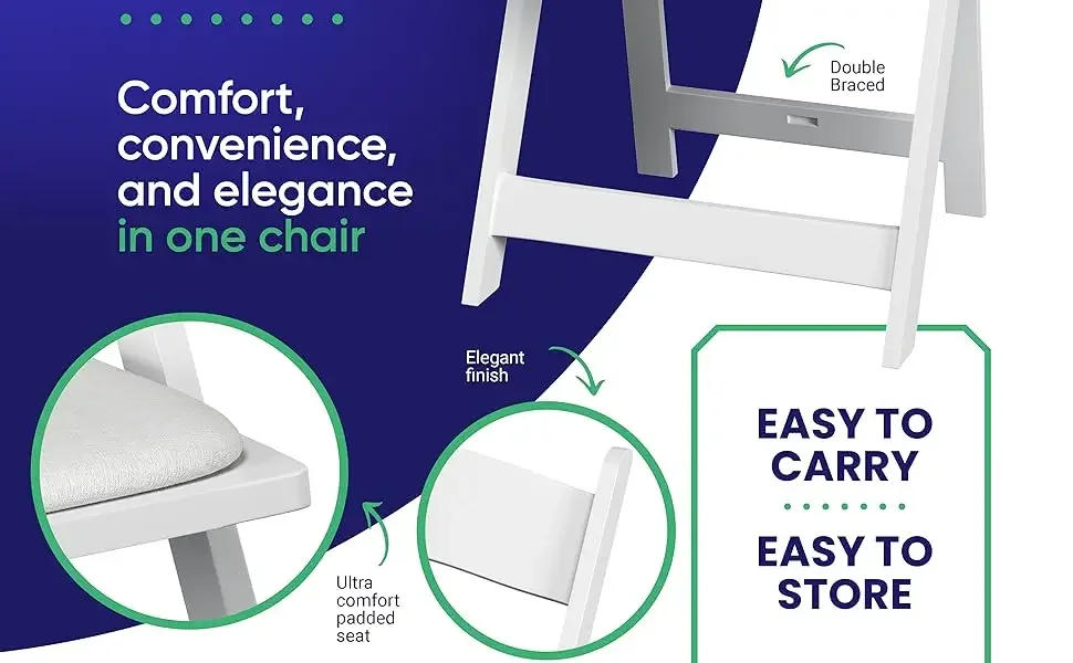 Description Picture 2 of item4 Pack White Resin Stackable Folding Chairs - Comfortable White Foldable Chair - Folding Chairs with Padded Seats-Indoor/Outdoor