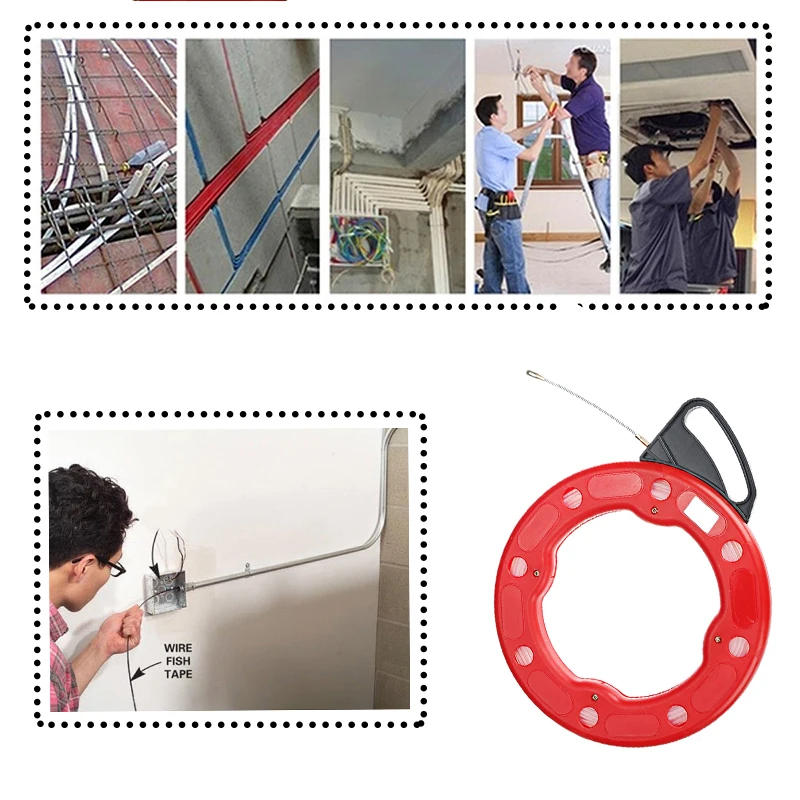 Description Picture 3 of item15-30 Meter Fiberglass Professional Cable Puller Flexible Glider Swivel Fish Tape Portable Reel Conduit Duct Wire Pulling Tool