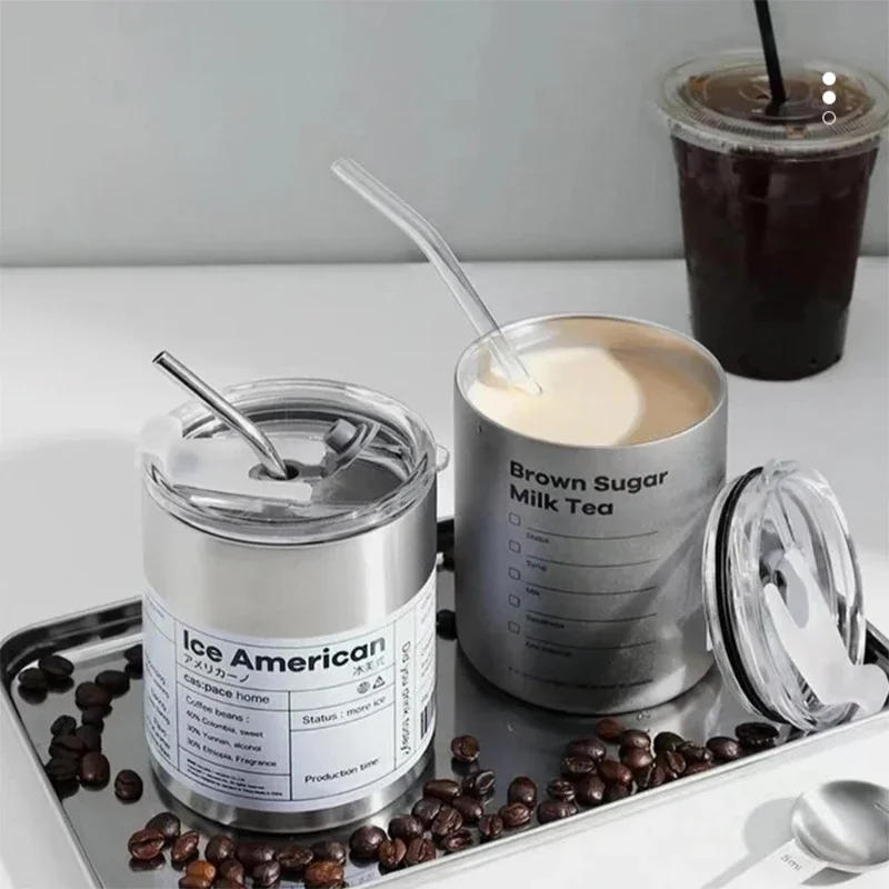 Description Picture 3 of itemStainless Aesthetic Cold Steel Mug With Lid Coffee Espresso Cups Pretty Drinkware, Drink Items Straw Bar 600ml