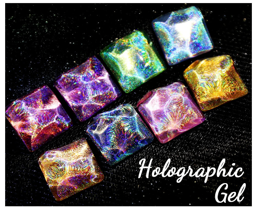 Description Picture 6 of itemBOZLIN  Holographic Gel Nail Polish Shining Gold Sliver Varnish Top Coat Clear Base Gel Nail Art Polish Manicure DIY  Design