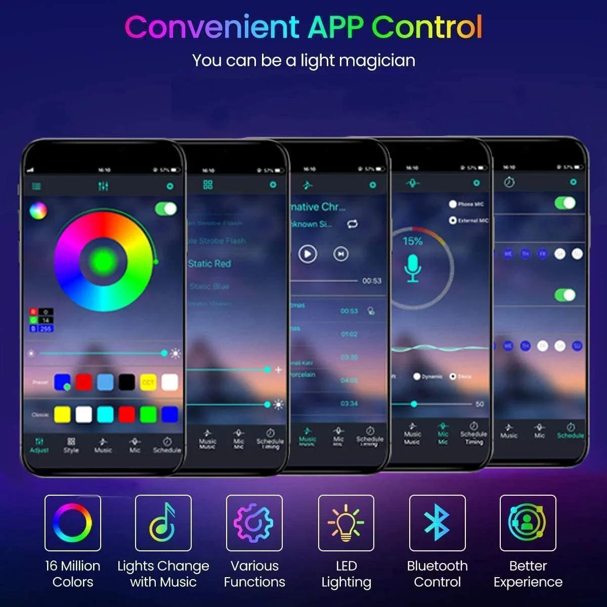 Description Picture 4 of itemLed Strip Lights SMD 5050 RGB LED Tape APP Remote Control Flexible Ribbon USB Diode Tape for Room Party Decoration TV Backlight