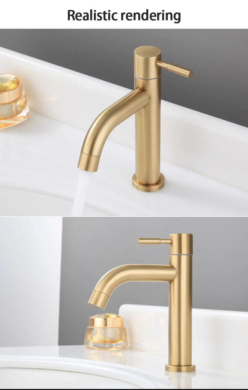 Description Picture 2 of itemNew Brushed Gold Bathroom Basin Single Hole Cold Handle Shower Head Faucet Bath For Kitchen Sink Water Tap Toilet Hardware 2021
