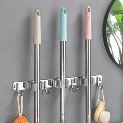 Mop Organizer Holder Wall Mounted Kitchen Bathroom Organization Accessories Towel Storage Hook Broom Hook Holder Stainless Steel