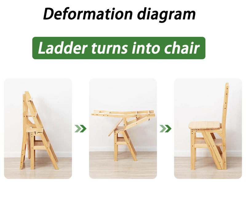 Description Picture 4 of itemSolid Wood Step Stools Multifunctional Folding Step Ladders Living Room Backrest Chairs Portable Ladder Stool Modern Furnitures