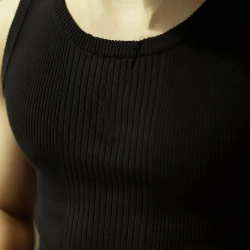 Description Picture 4 of itemMen Summer Vest Men's Ribbed Knitted Sleeveless Vest Slim Fit Activewear Tank Top for Summer Fitness Leisure Streetwear Fitness