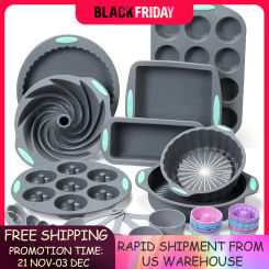 49 Pieces Silicone Bakeware Set, Heat Resistant Silicone Baking Pans, Bread and Muffin, with Measuring Cups and Spoons Set