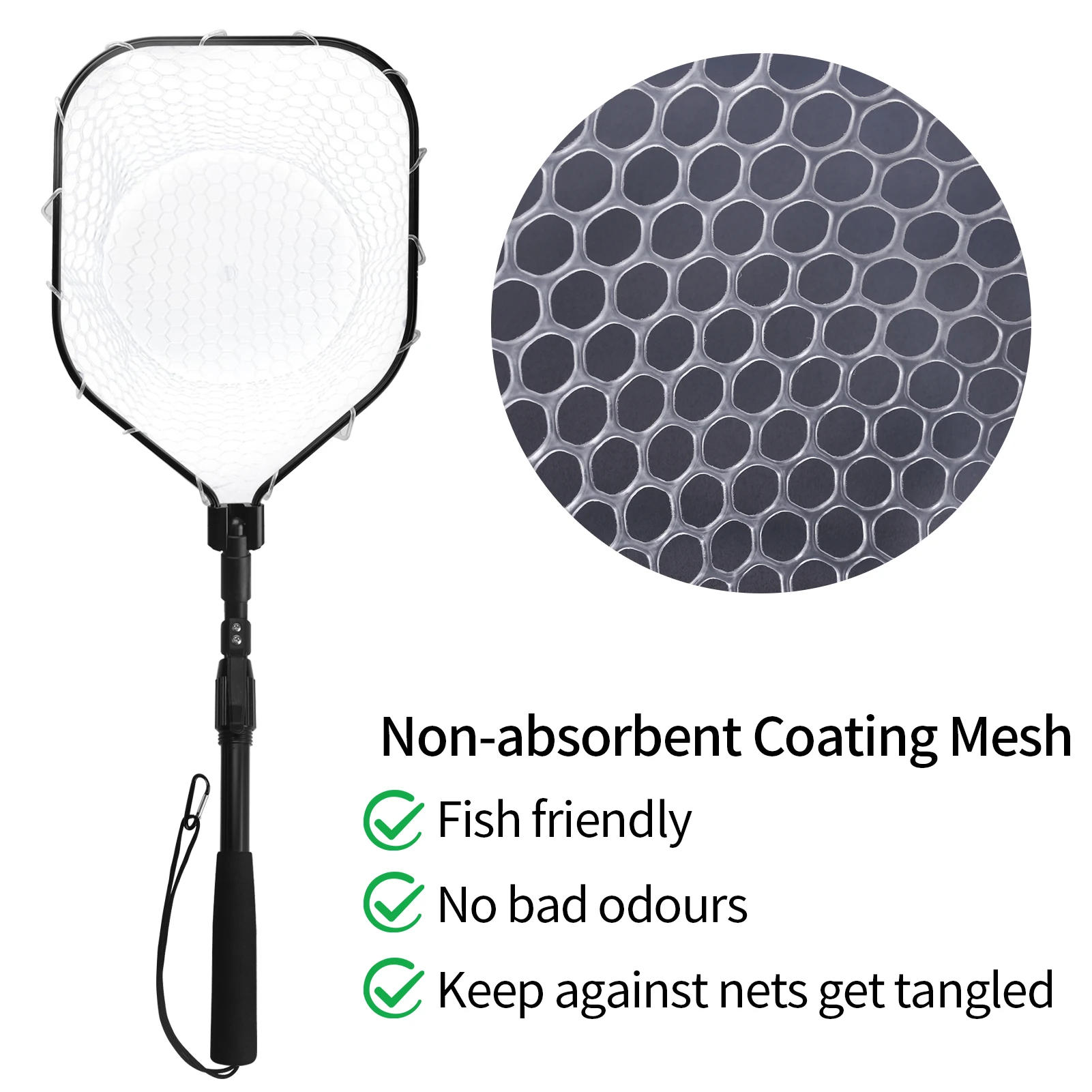 Description Picture 3 of itemFly Fishing Landing Net Soft Rubber Mesh Catch Release Fish Net Lightweight Portable Landing Net with Aluminum Handle Frame