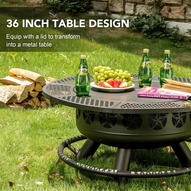 Description Picture 4 of item42 Inch Fire Pit with Cooking Grill,Outdoor Wood Burning BBQ Firepit with Lid, 3-in-1 Outdoor Fire Pit for Backyard Deck Bonfire