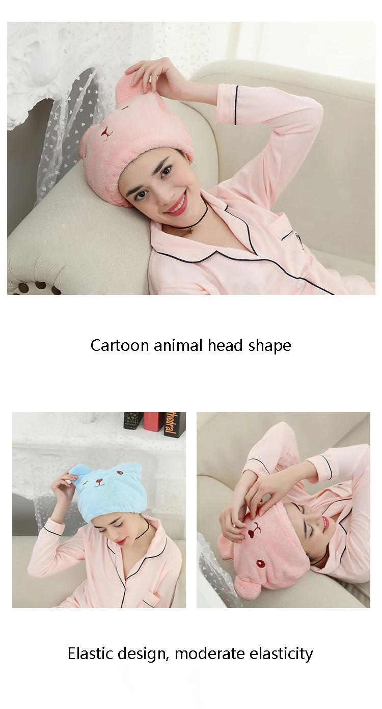 Description Picture 5 of itemLovely Little Bear Hair Drying Cap Towel Microfiber Quickly Dry Hair Shower Hat Wrapped Towels Bathing Cap Bathroom Accessories