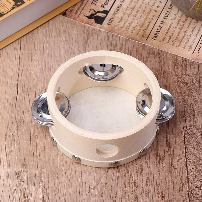 Description Picture 6 of item4 Inch Hand Held Tambourine With Metal Single Row Jingles Sheepskin Drum Skin Wooden Tambourines Entertainment Musical Toy