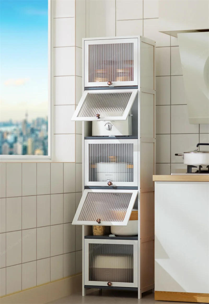 Description Picture 4 of itemGY Modern Kitchen Cabinet Floor Slit Shelf Locker Multilayer Microwave Oven Storage Cabinet with Flip Door home furniture