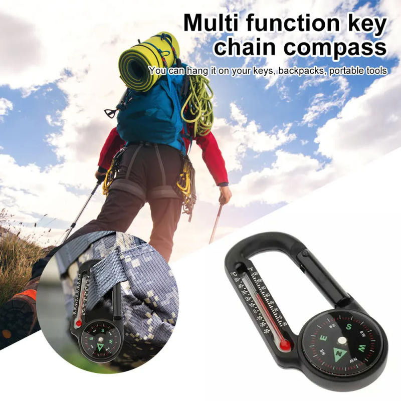 Description Picture 5 of itemCompass Hiking Backpacking Accessories Outdoor Camping Mountaineering Buckle Mini Compass Carabiner Keychain Thermometer