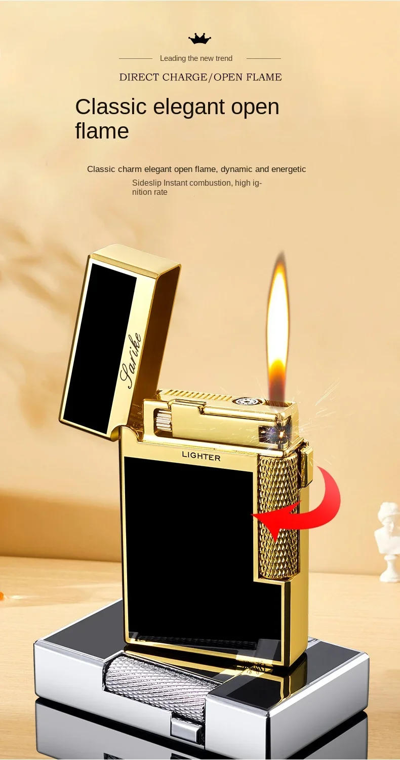 Description Picture 4 of itemMetal Windproof Cigar Cigarette Lighter Jet Torch Gas Two Types Flames Unusual Lighters Smoking Accessory Butane Gadgets for Men