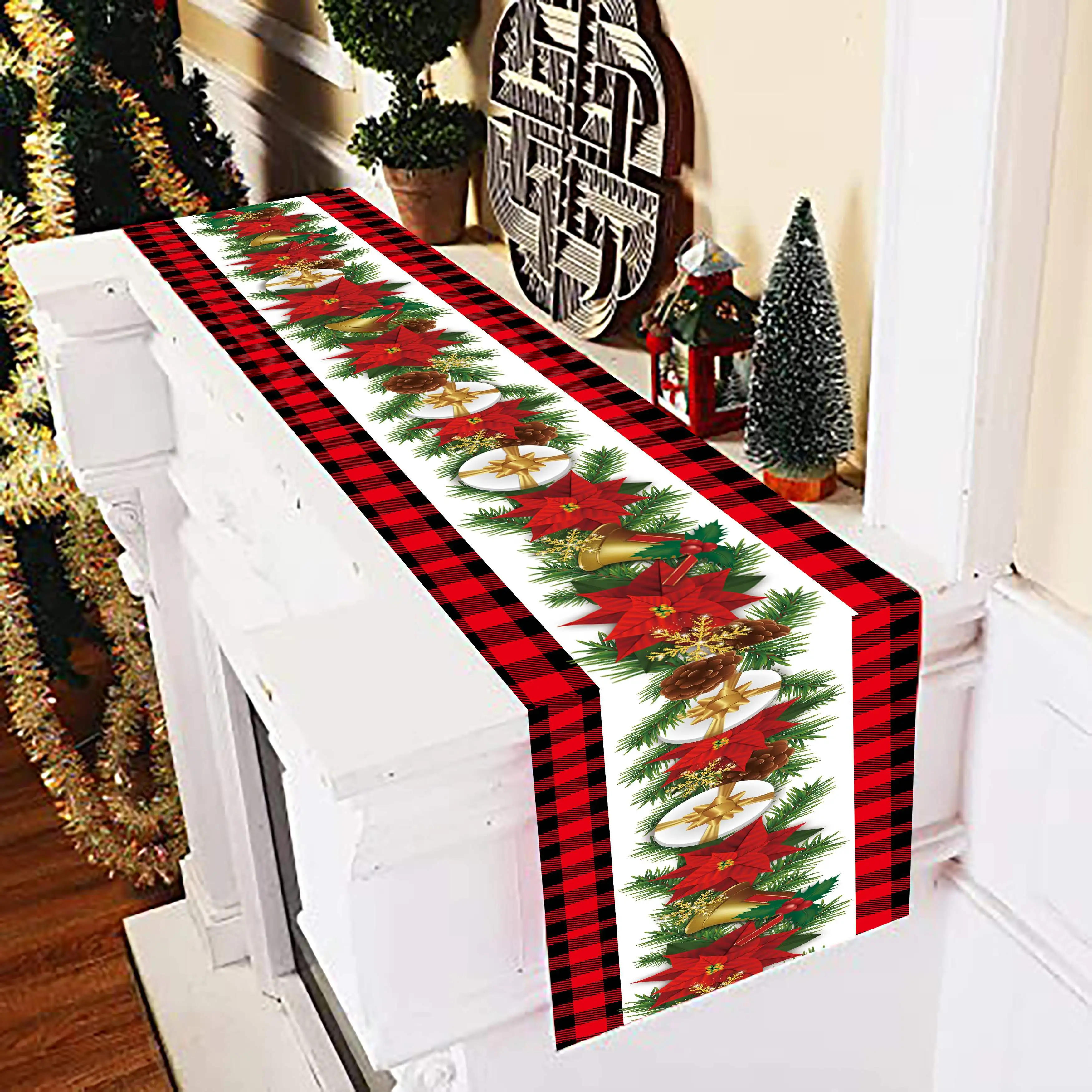 Description Picture 6 of itemChristmas Rectangle Stain Resistant Tablecloth Christmas Tree Country Party Outdoor Decor Red Buffalo Plaid Green Tablecloth