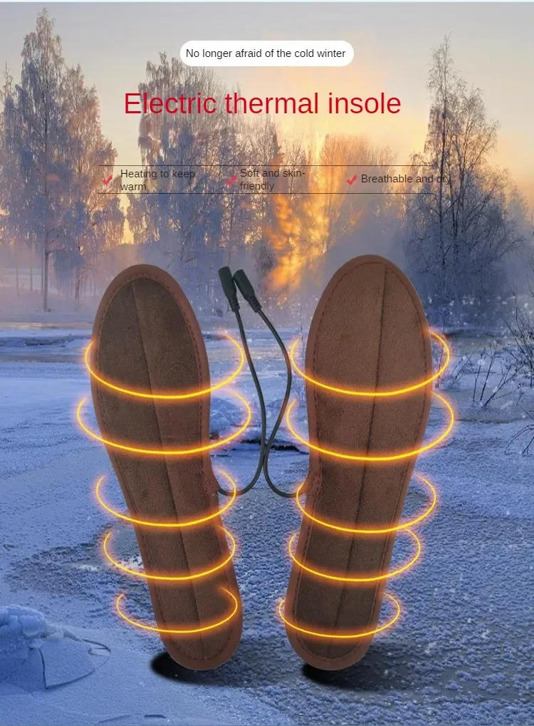 Description Picture 2 of item1Pair Insoles Electric Heated Shoe Insoles Warm Socks Feet Heater USB Foot Winter Warmer Mh56 Outdoor Camping Hiking Accessories