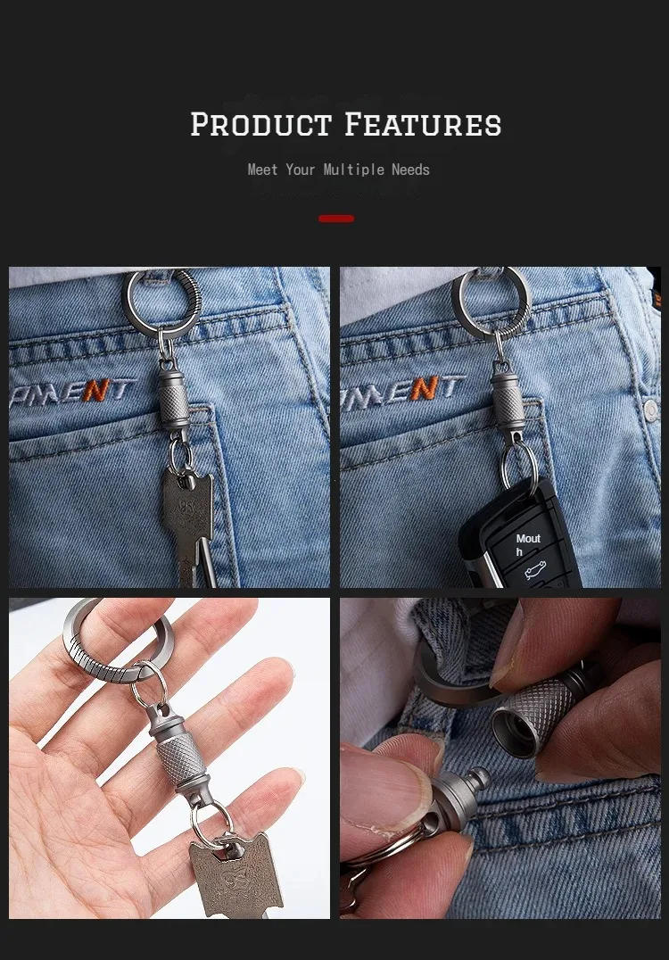 Description Picture 4 of itemTitanium Alloy Keychain Detachable Rotating Multi-purpose Vehicle Keychain Quick Buckle Portable Belt Outdoor Tools Unisex