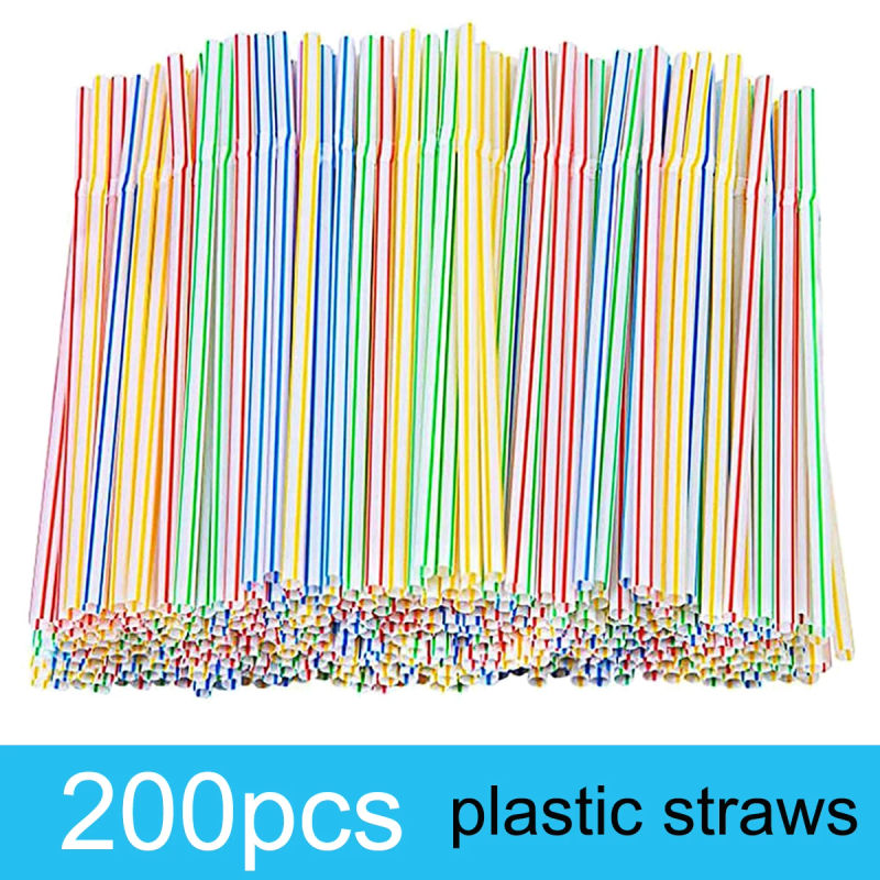 Description Picture 4 of item600 Pcs Disposable Plastic Drinking Straws Multi-Colored Striped Bendable Elbow Straws Party Event Alike Supplies Color Random