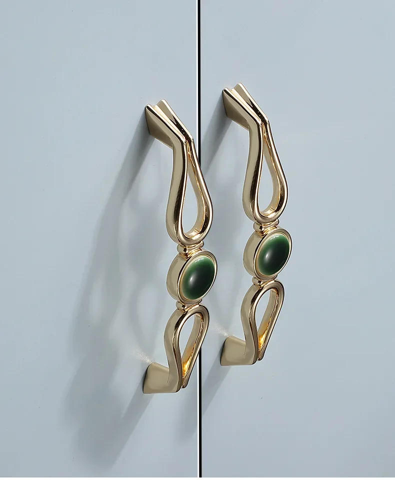 Description Picture 4 of itemGold Green Jade Handles Zinc Alloy Cabinet Pulls Wardrobe Drawer Knobs Shoe Cabinet Door Knobs Hardware Accessories