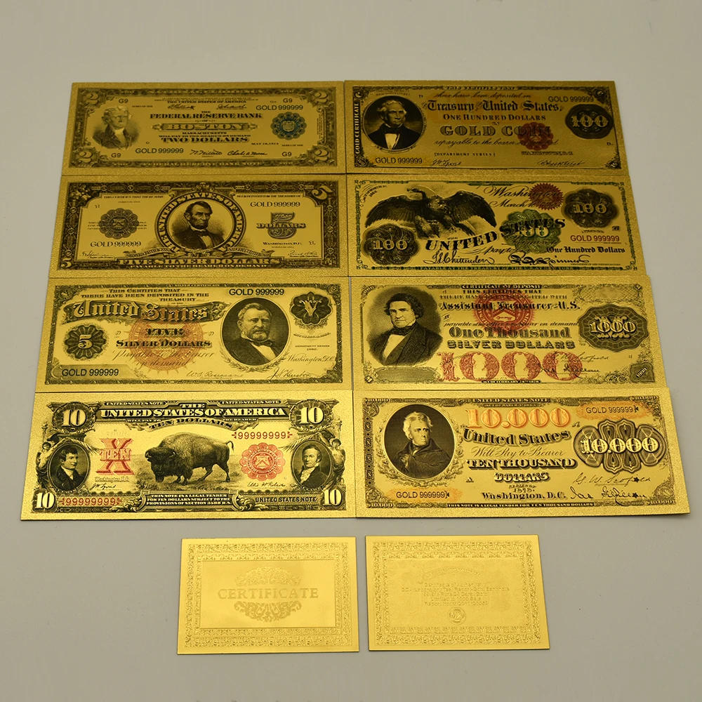 Description Picture 3 of item100 Designs US Gold Plated Banknotes Coleccion Notes Art Collection Home Decoration American Currency History Souvenir Best Gift