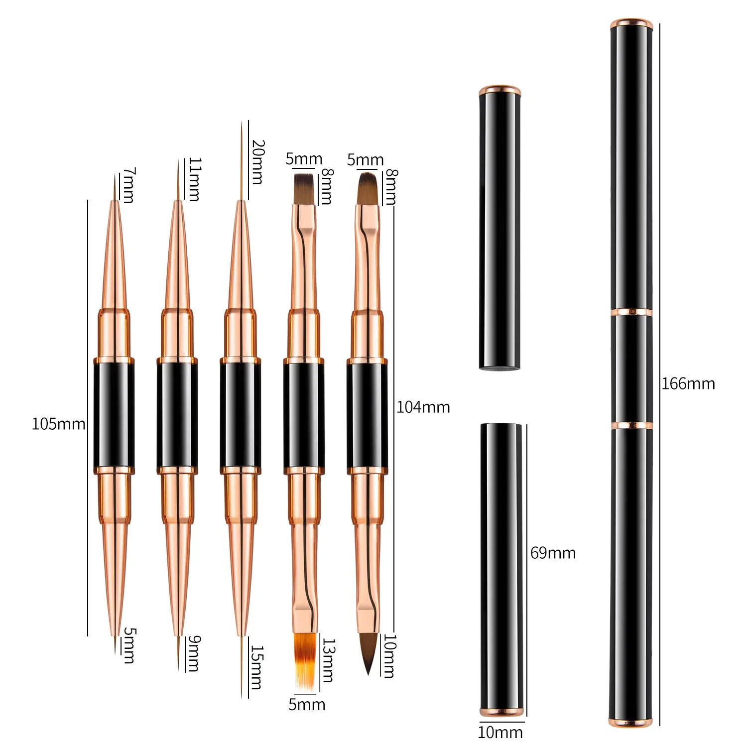 Description Picture 5 of itemProfessional Nail Art Brush Set 5pcs Double-Ended Nail Art Brushes For Long Lines, Thin Liner Brush For Nails Detail