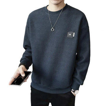 Round Neck Sweatshirt Men's Thick Warm Sweatshirt Solid Color Casual Pullover Tops for Autumn Winter O-neck Long Sleeve Loose