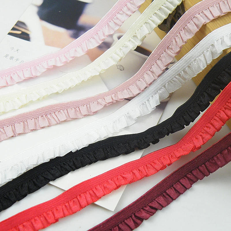 Description Picture 5 of item5yards 10mm Lace Elastic Ribbon Nylon Ruffled Pleated Elastic Band For Bra Waist Band Garment Lace Trim DIY Sewing Accessories