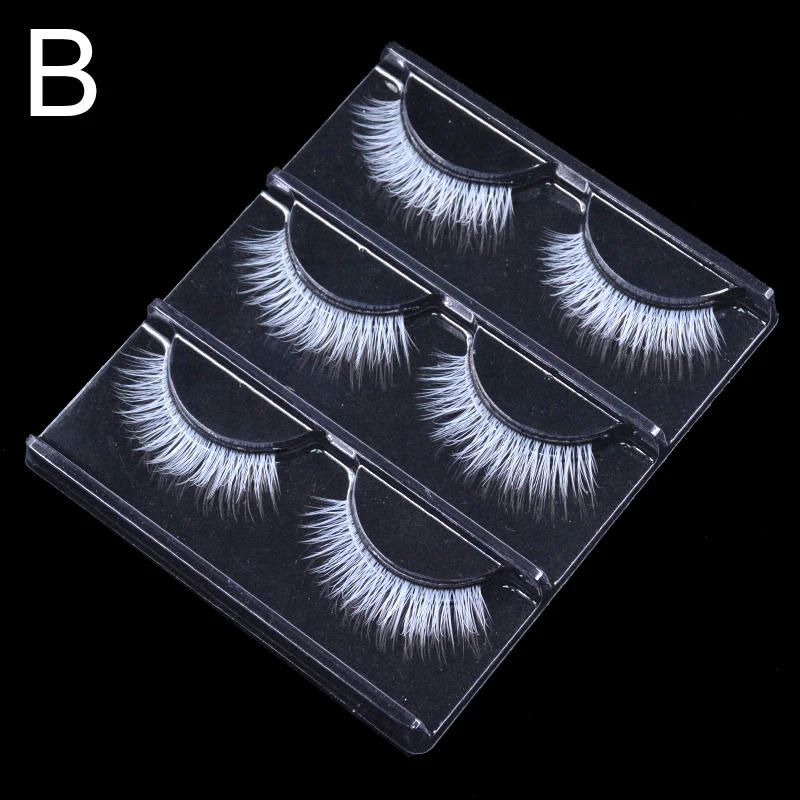 Description Picture 3 of item3 Pairs Fluffy Lace White Eyelashes 3D Natural Colored Artificial Vegan Silk Eye Lashes For Cosplay Halloween Makeup Party
