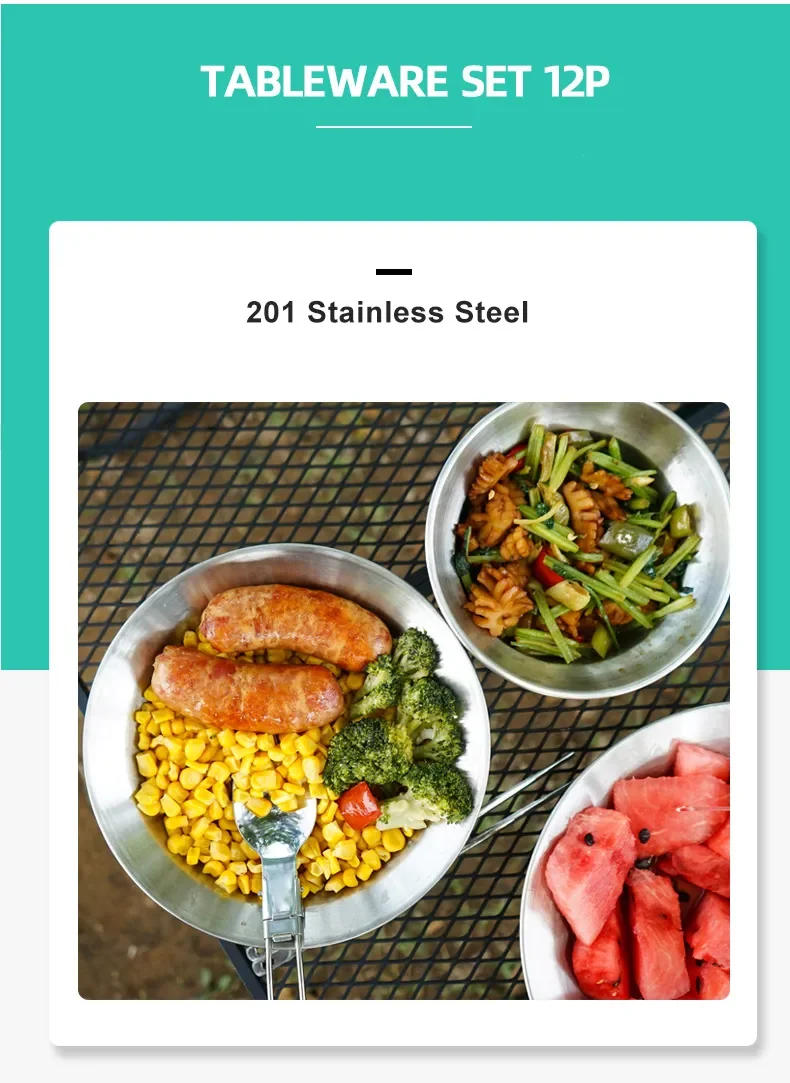 Description Picture 4 of itemOutdoor Tableware Set 12PCS Portable Camping Tableware Set Self Driving Tour Barbecue Camping Home Dining Plate Small Bowl Plate