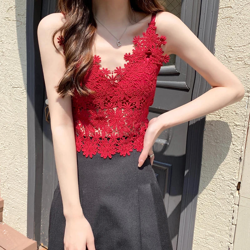 Description Picture 6 of itemSexy Lace Camisole Crop Tops Women Tube Top White Flower Embroidery Brassiere Wire Free Female Fashion Lingerie Bras Vest Pink