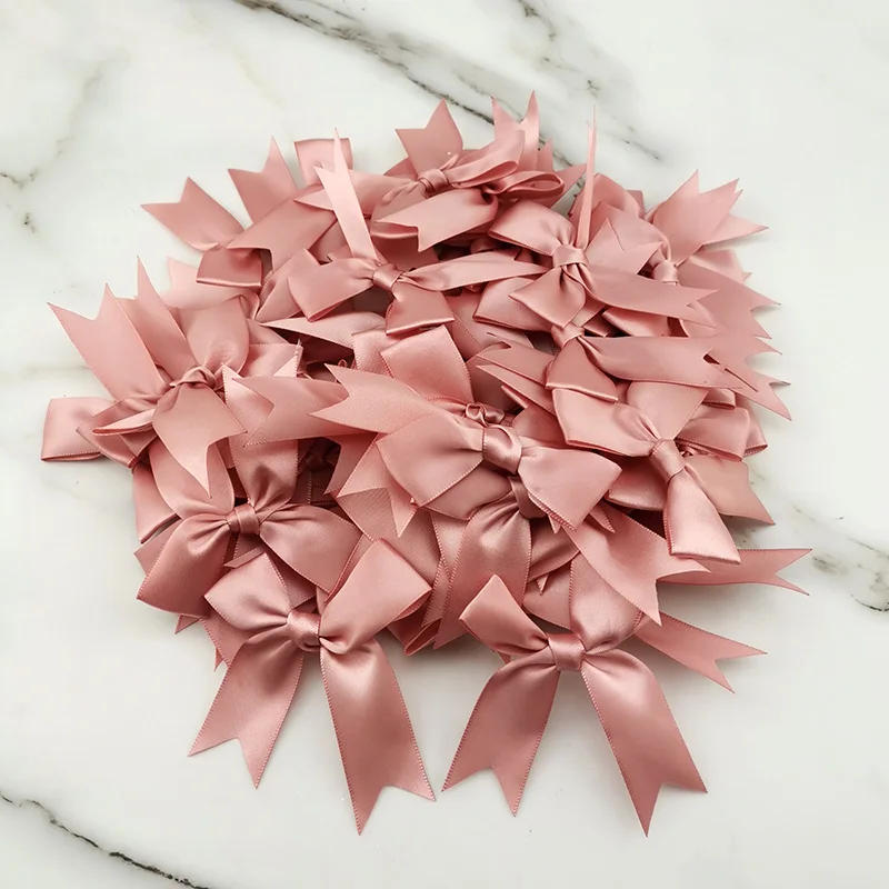 Description Picture 2 of item(50pcs) 1 inch fresh pink ribbon bows Polyester Satin Bow Flower DIY Craft Decoration