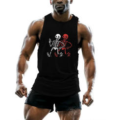 Summer fashion outdoor sports style 2D Funny Skull Man Print Fitness men's short sleeve Breathable basketball sports vest tops