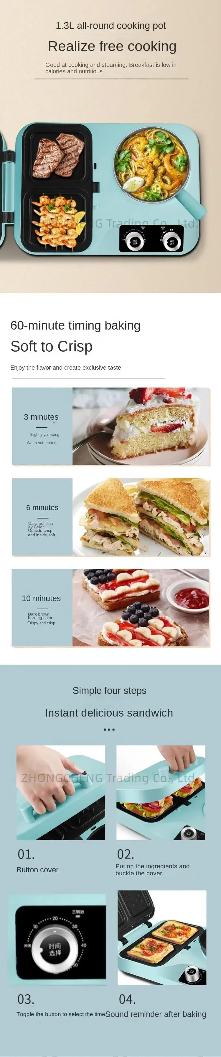 Description Picture 5 of item4-in-1 Breakfast Machine All-in-one Home Multifunctional Sandwich Maker Frying Toaster Toaster Toaster