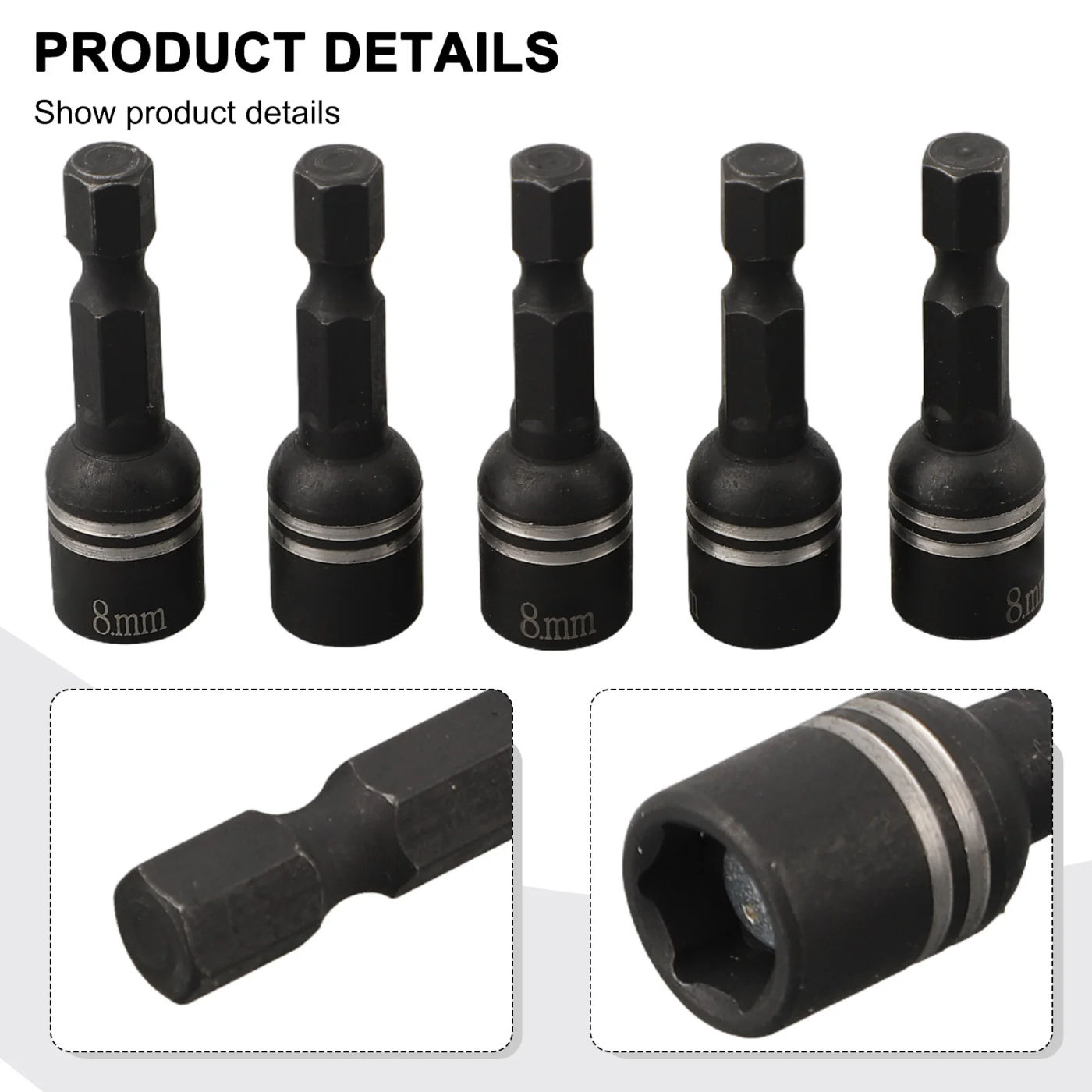 Description Picture 6 of item5pcs 8mm Impact Socket Magnetic Nut Screwdriver Deep Socket Adapter 1/4inch Hex Wrench Heads Electric Drill Bit Repairing Tool