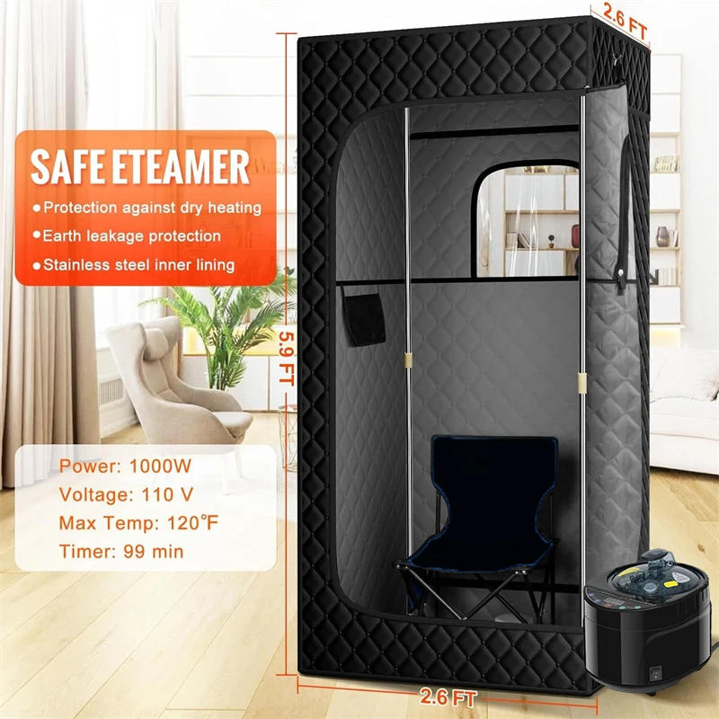 Description Picture 5 of itemPortable Steam Sauna for Home Spa Sauna Tent Sauna Box with 4L Steamer Remote Control Folding Chair