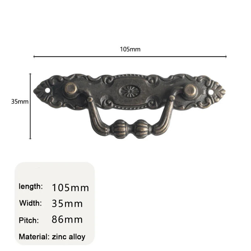 Description Picture 4 of itemRetro European Door Handles Zinc Alloy Cabinet Handle Antique Furniture Wardrobe Drawer Knobs Cupboard Furniture Hardware