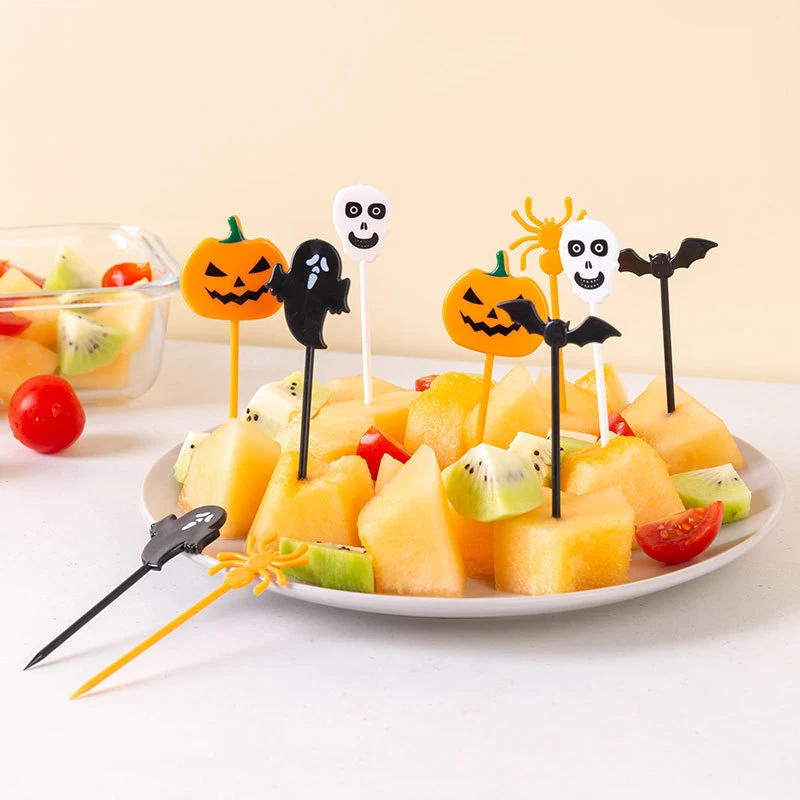 Description Picture 2 of item10pcs Halloween Fruit Fork Cartoon Children Cake Dessert Pick Toothpick Lunch Pick Food Fork Bento Party Decoration Random Style