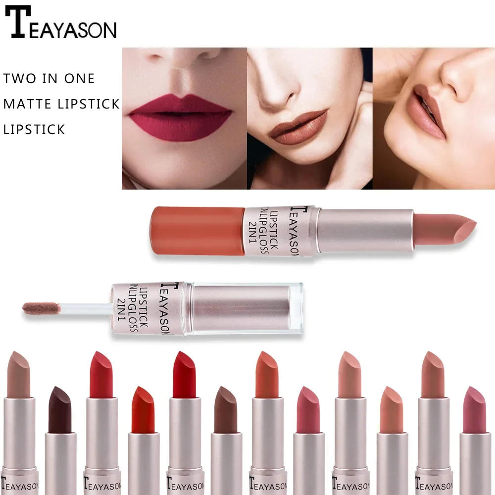 Description Picture 6 of item2 In 1 Double Head Lip Gloss Matte Velvet Sexy Red Tint Liquid Lipstick Waterproof Lasting Cosmetic Lip Gloss Makeup Cosmetics