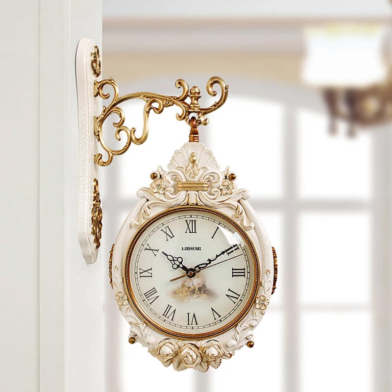 Description Picture 2 of itemDouble-sided Wall Clocks Vintage Art Decoration Clocks Living Room Elegant Clock Silent Luxury Wall Watch Aesthetic Decorations