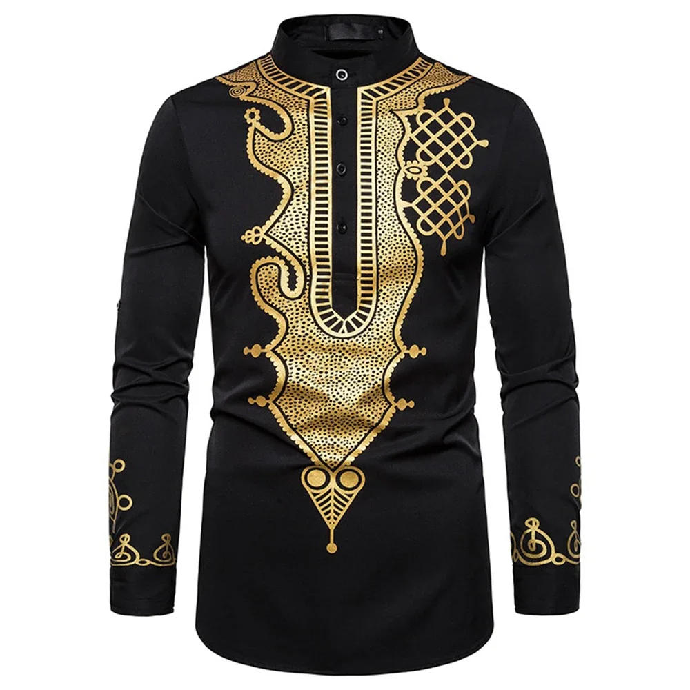 Description Picture 5 of itemMens Stylish African Bronzed Printed Shirt Printed Totem Long Shirt African Wind Shirt