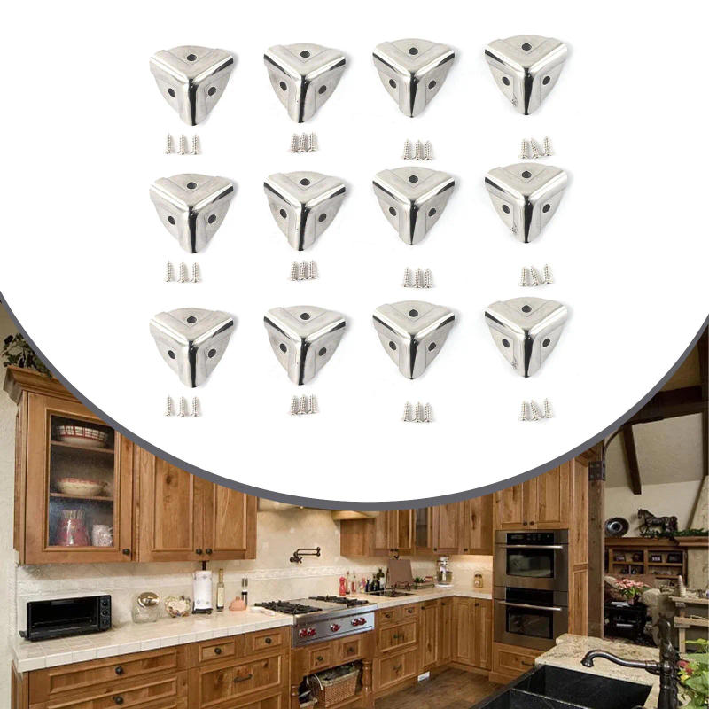 Description Picture 2 of item4/8/12 PCS Antique Style Metal Box Corner Iron Protection Case Edge Guard Corner Cover Chrome Furniture Hardware Corner Brackets