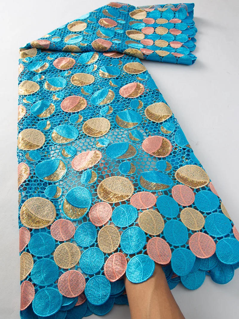 Description Picture 5 of itemKalume African Lace Fabric 2024 High Quality Lace 5yards Guipure Lace Fabric with Sequins for Sewing Wedding Dresses F3653