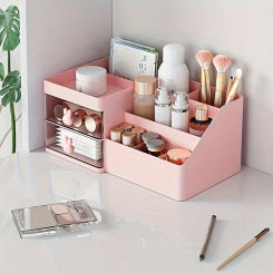 Unisex-Adult Large Capacity Cosmetic Display Case with 2 Drawers, Tension Mount, Plastic Polished Finish
